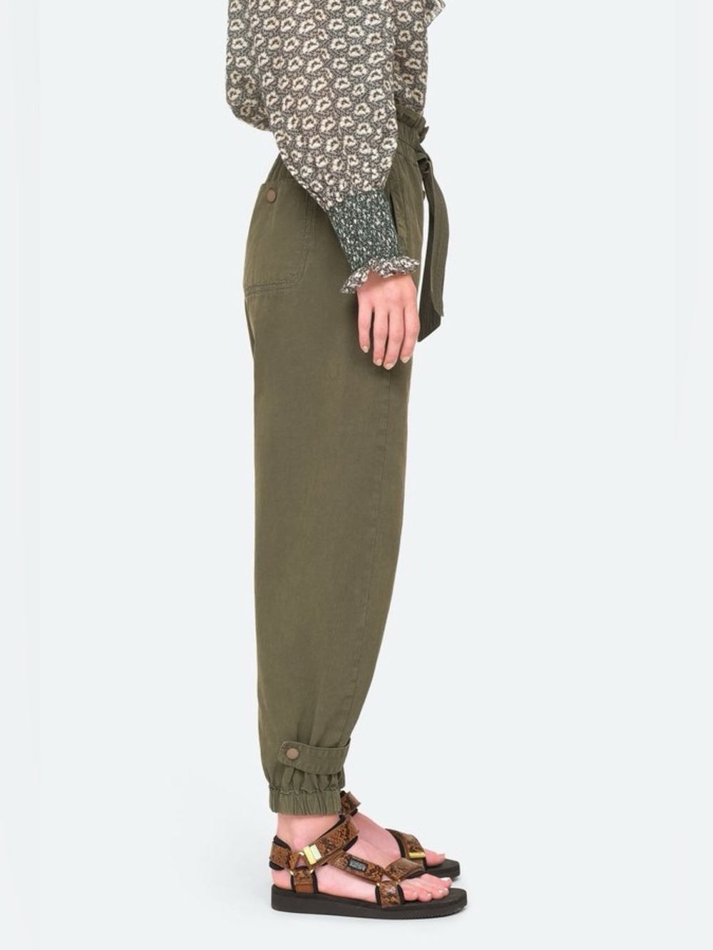 Sea New York Layla Pant Size 2 Army Green Paperbag Waist Neutral - Picture 4 of 10